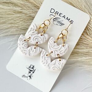 White Textured Polymer Clay Drop Earrings